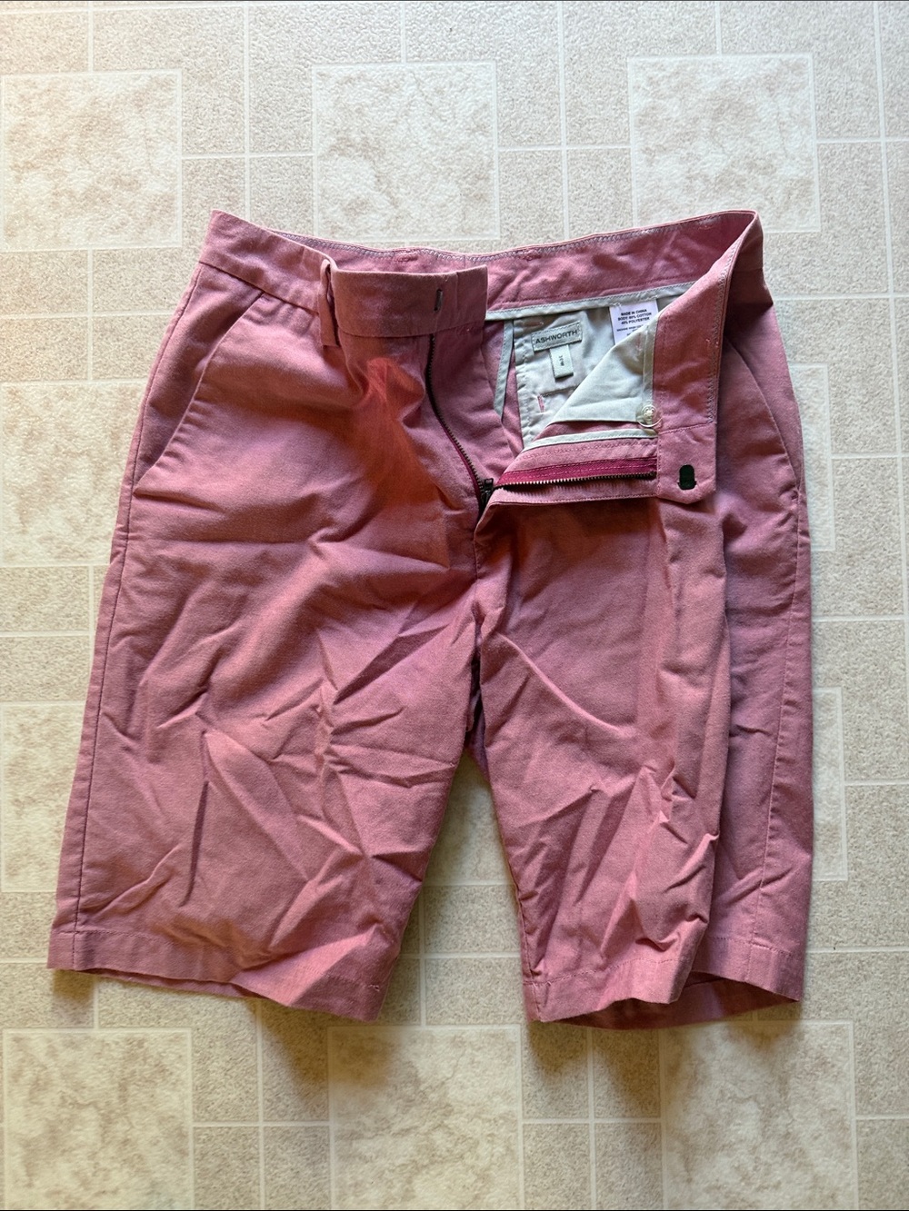 Mens Pink Shorts - Classic Flat Front Ashworth
